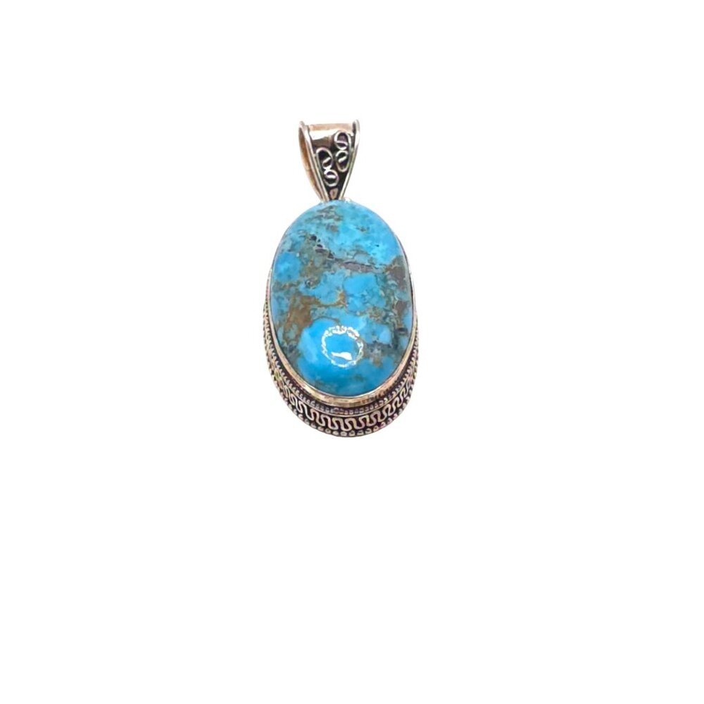 Sterling Silver 925 Pendant With Oval Turquoise Stone - Picture 7 of 7